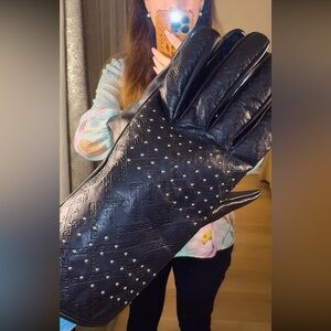 NEW Versace Black Leather cashmere gloves